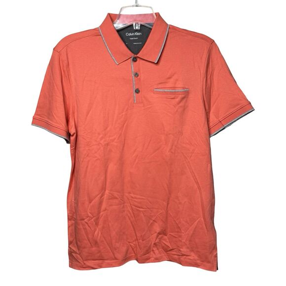 Calvin Klein Polo Men Medium Porcelain Rose Pink Liquid Touch Soft Cotton Casual - Picture 1 of 9